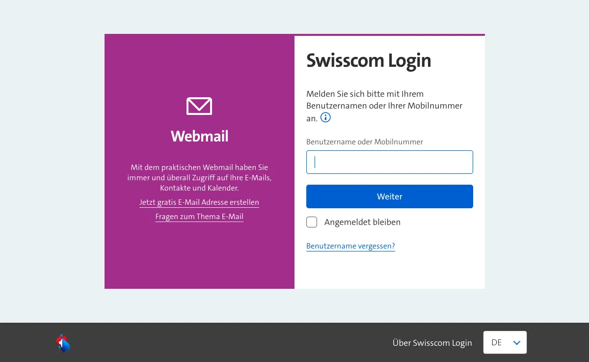 bluewin.ch webmail interface