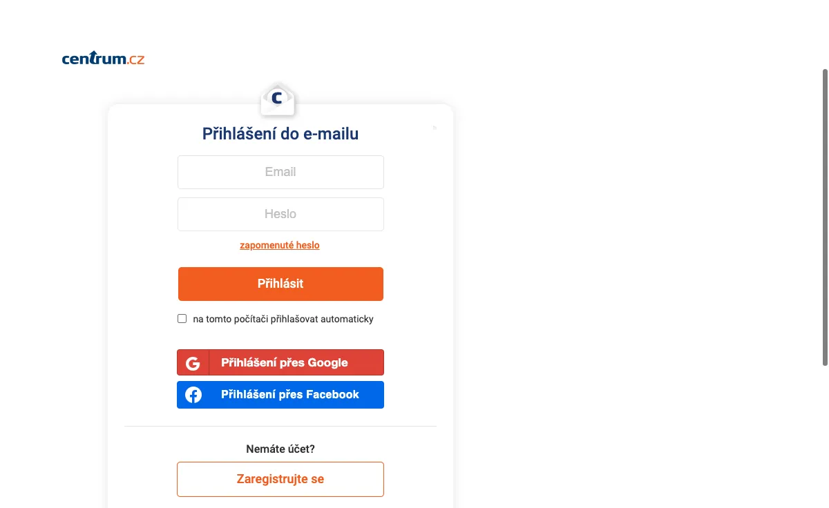 centrum.cz Webmail-Oberfläche
