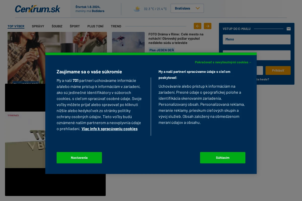 centrum.sk interfejs poczty internetowej