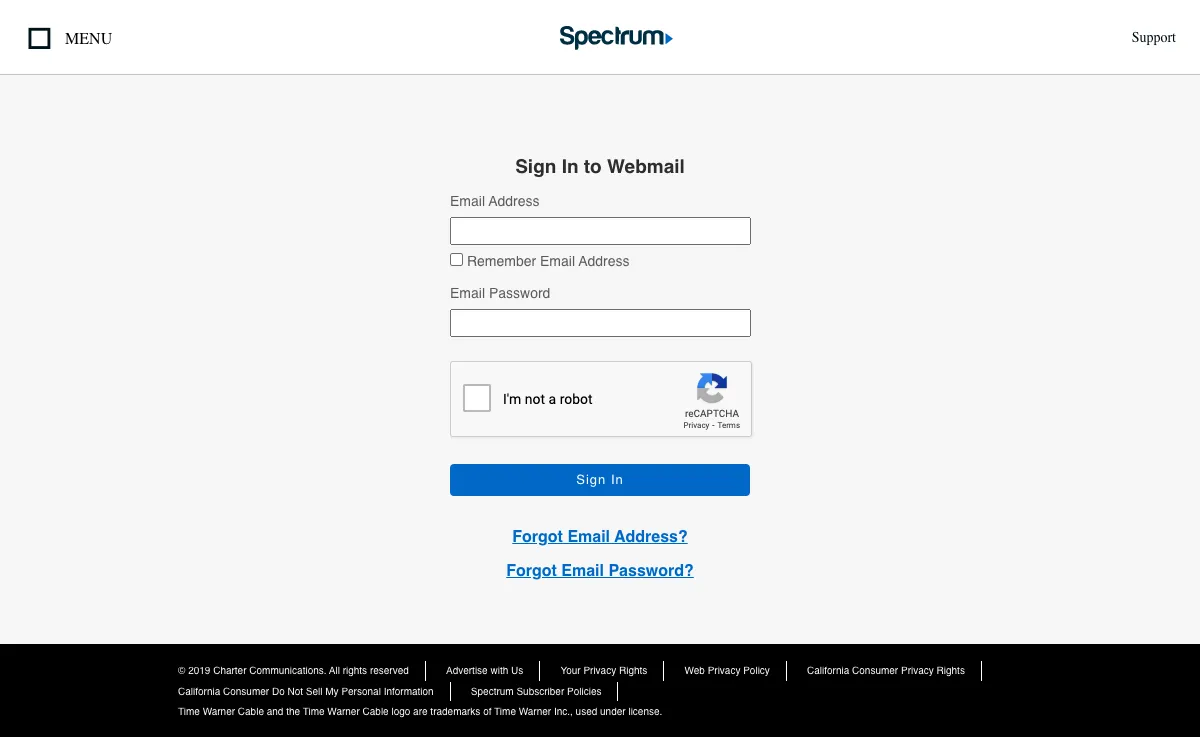 charter.com Webmail-Oberfläche