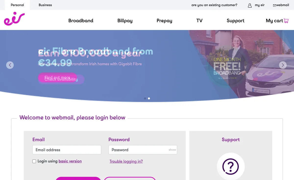 eircom.net interfejs poczty internetowej