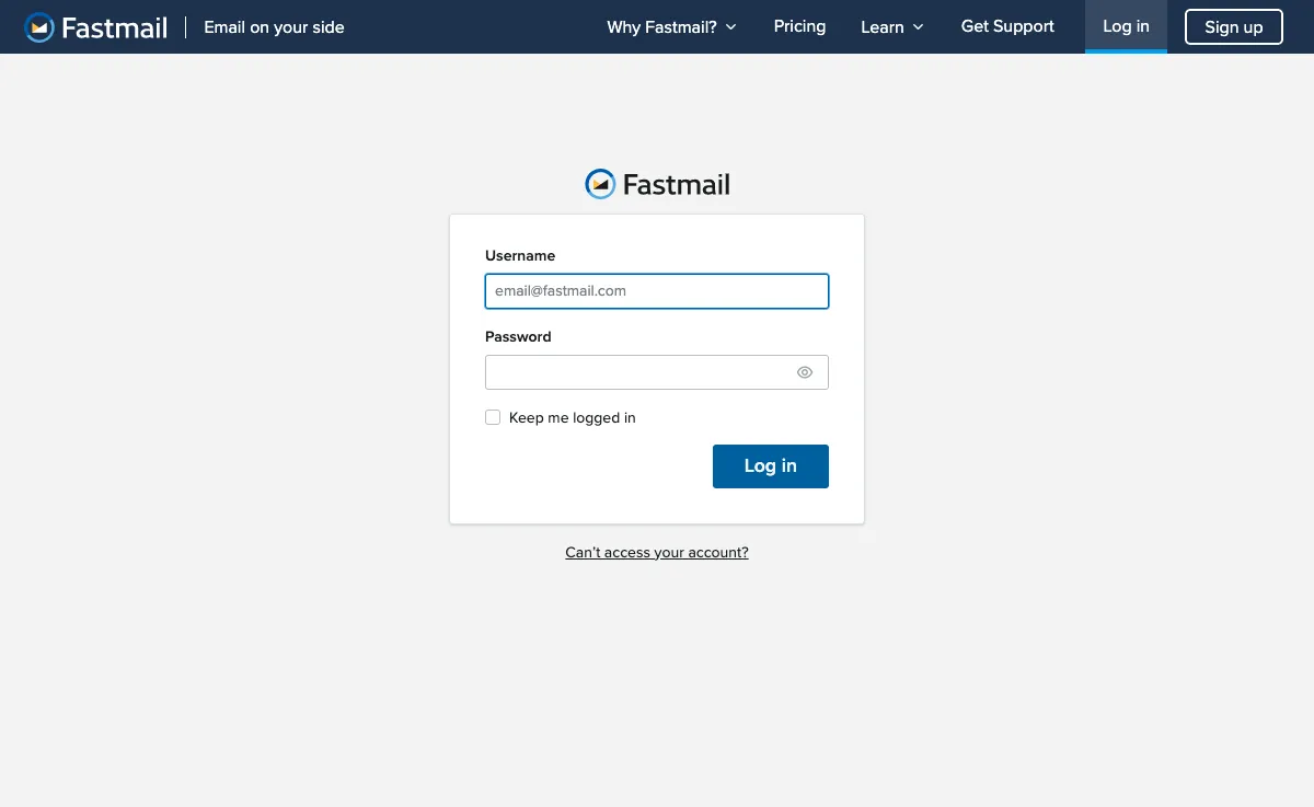 fastmail.com Webmail-Oberfläche