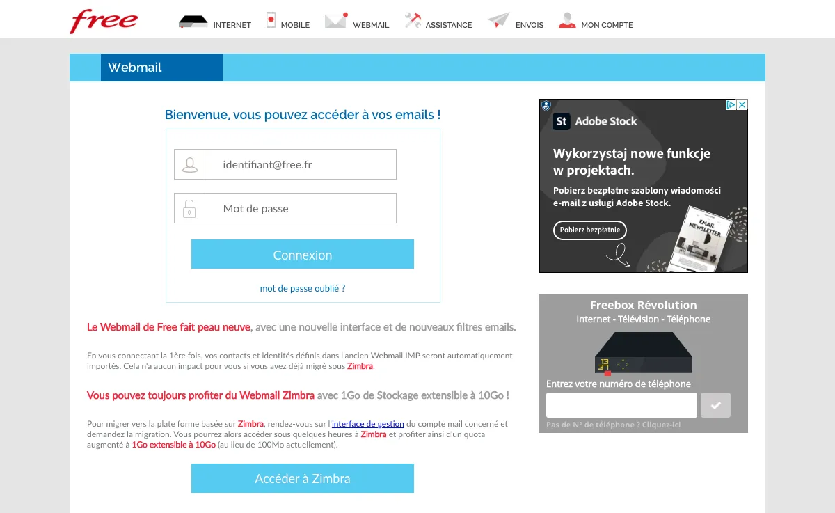 free.fr interfaccia webmail