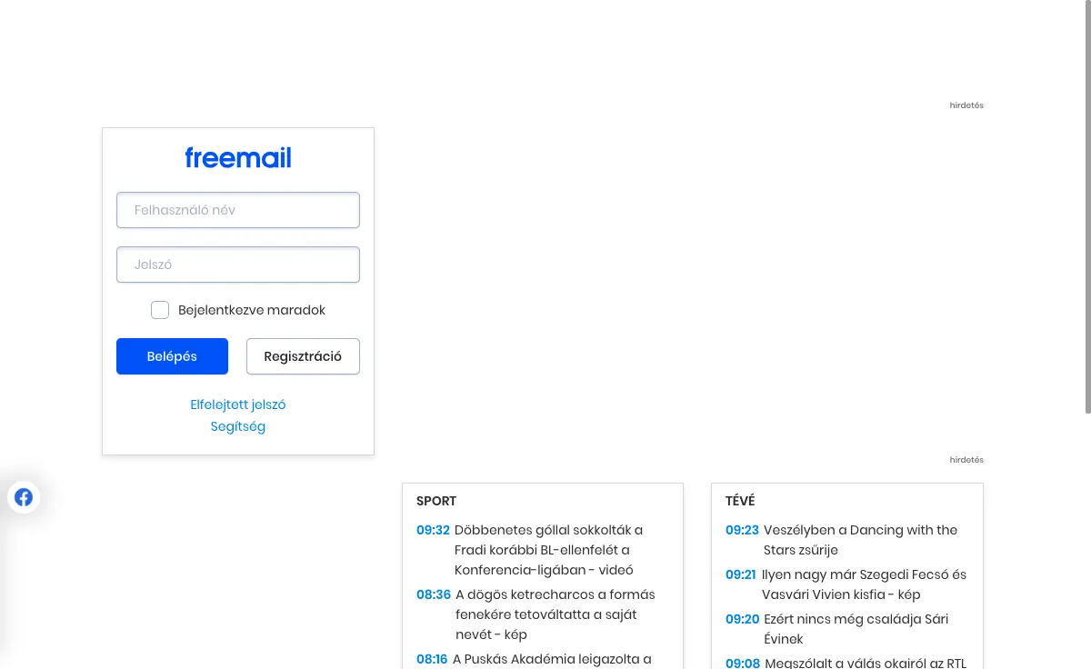 freemail.hu Webmail-Oberfläche