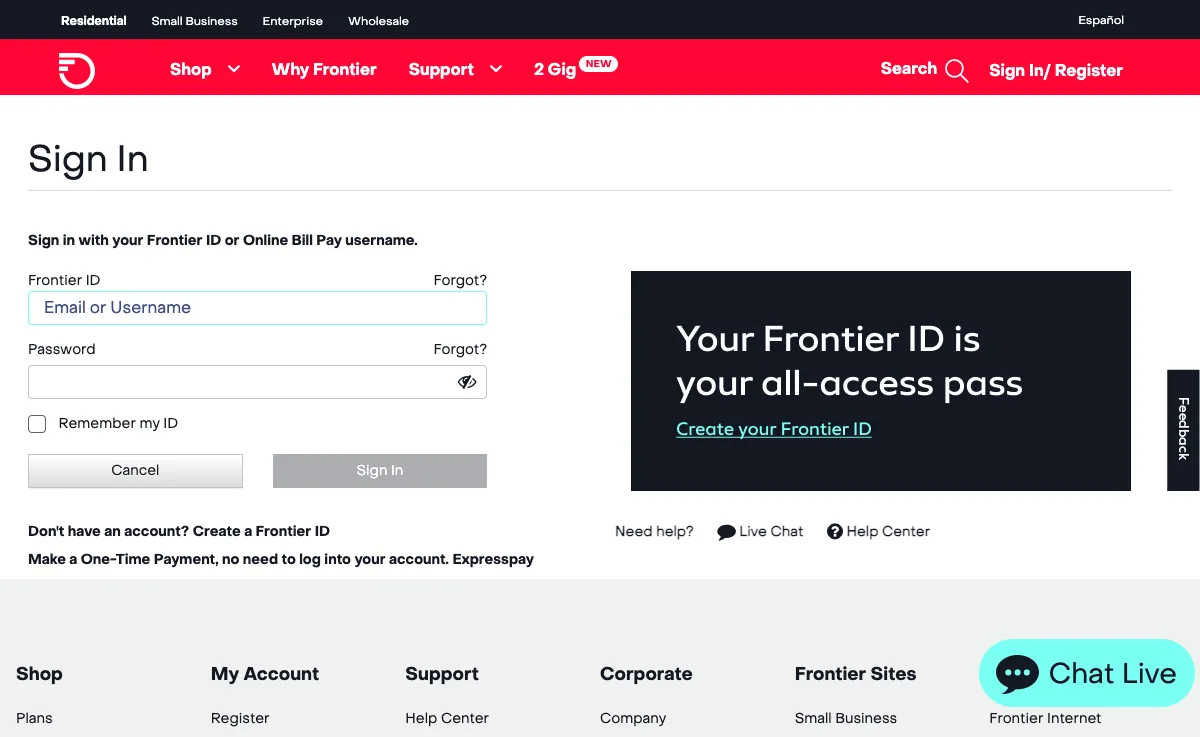 frontier.com interfaccia webmail