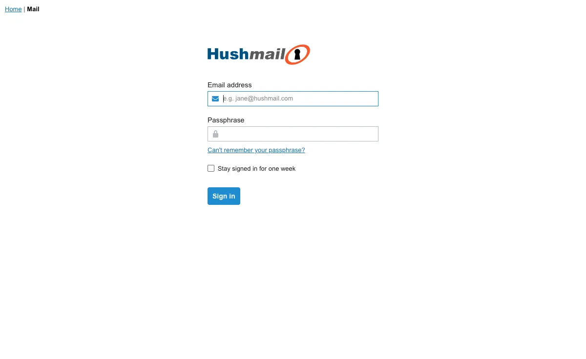 hushmail.com interfejs poczty internetowej