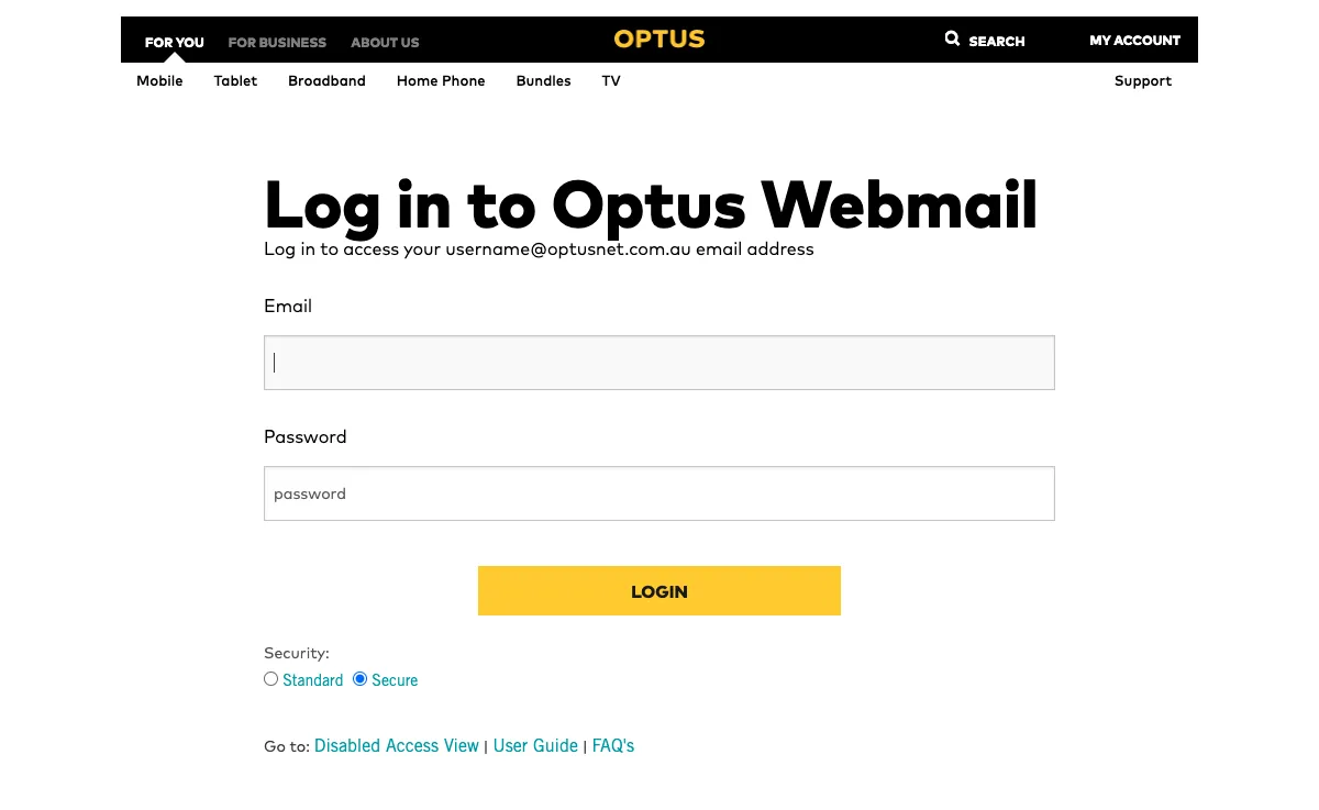 optusnet.com.au interfejs poczty internetowej