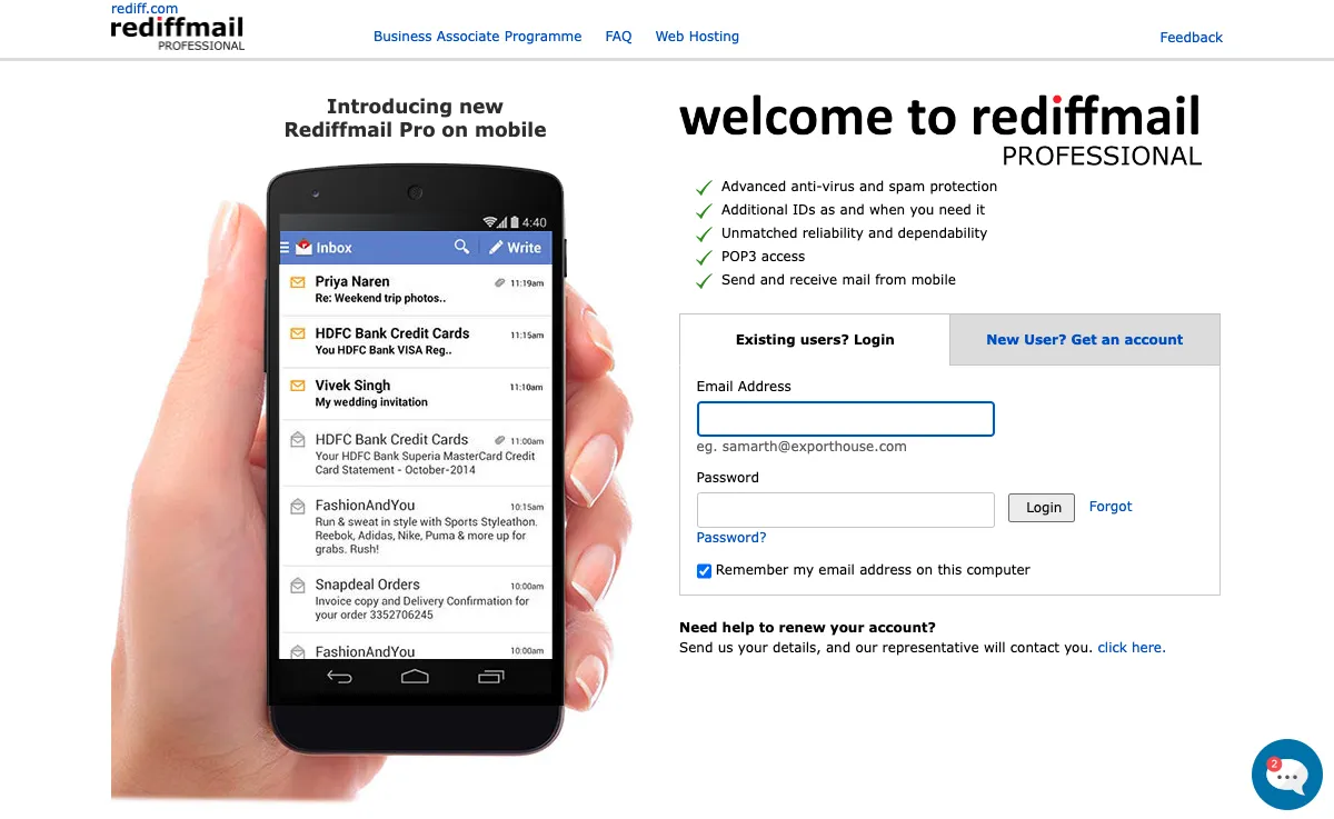 rediffmailpro.com interfejs poczty internetowej