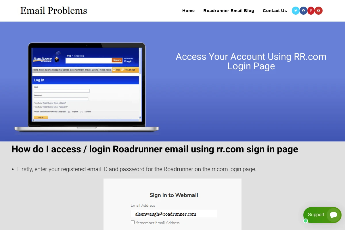 roadrunneremail-login.com interfejs poczty internetowej