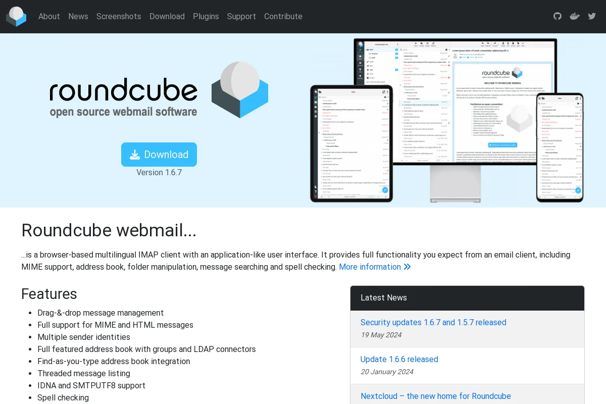 roundcube.net Webmail-Oberfläche