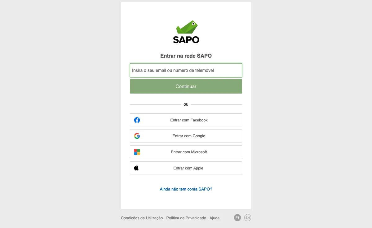 sapo.pt Webmail-Oberfläche