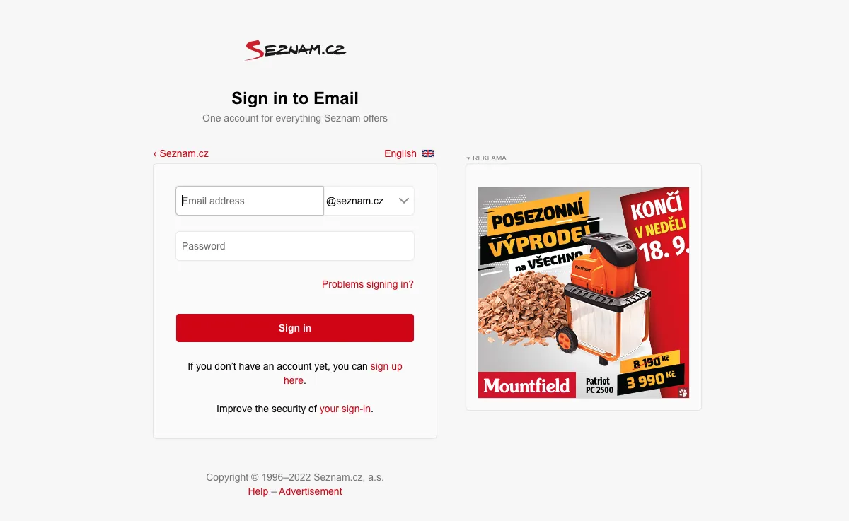 seznam.cz interface de webmail