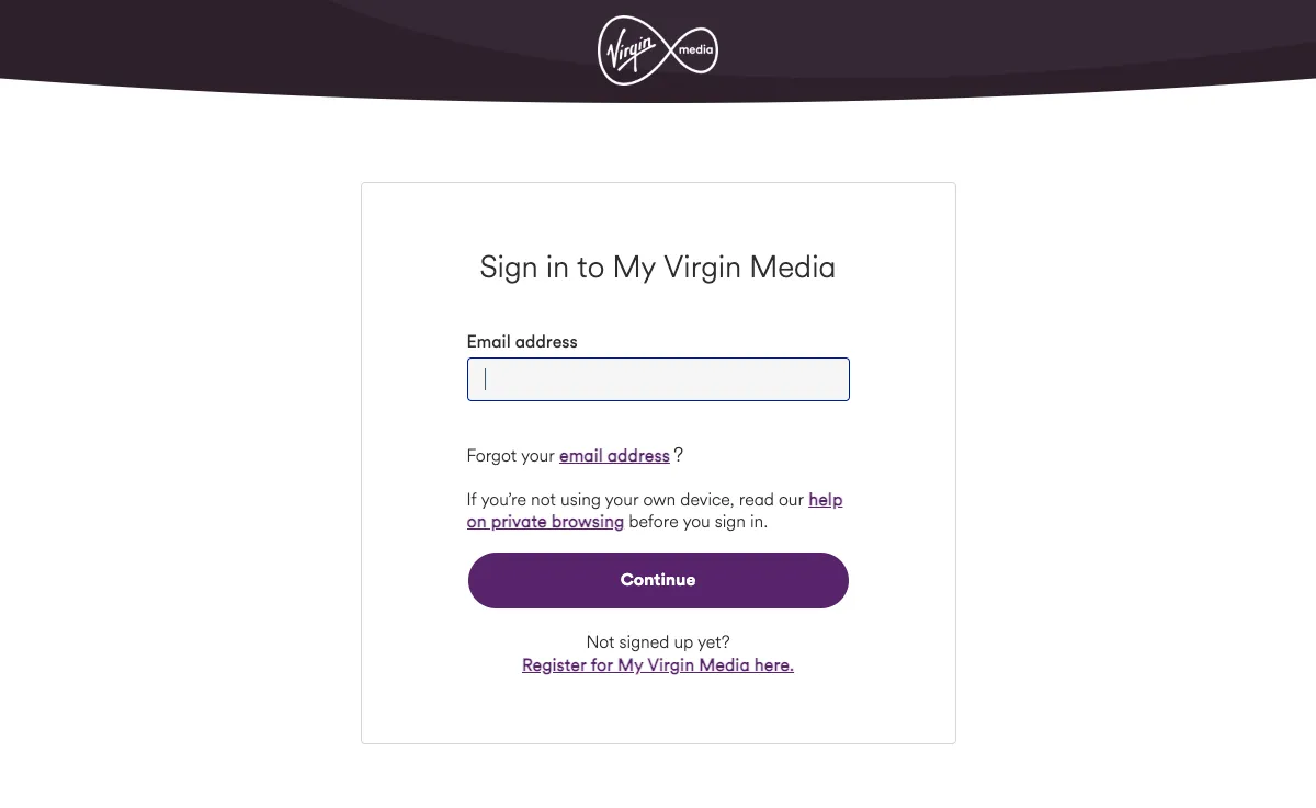 virginmedia.com Webmail-Oberfläche