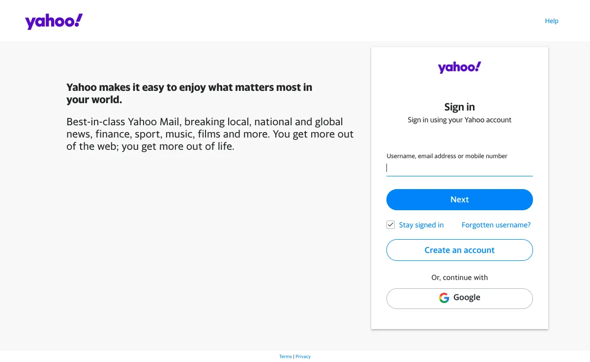 yahoo.com interfejs poczty internetowej